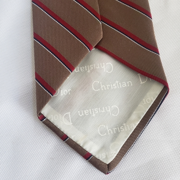 Christian Dior Brown and Red Striped Tie - Picture 9 of 9